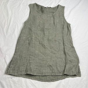 Flax Womens Tank Top Scoop Neck Sleeveless Green Shade Sz P 100% Linen A030923
